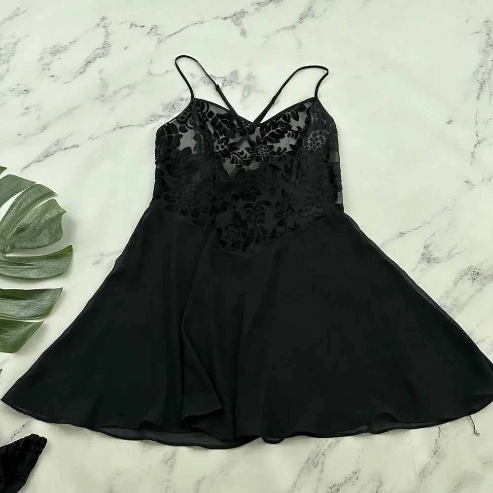 Cacique Womens Vintage Negligee Slip Robe Set Plus Size S Black Sheer Floral - Picture 16 of 16